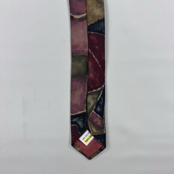 St Michael Marks & Spencer Vtg 90s Silk Multicolor Abstract Geometric Neck Tie - Picture 6 of 7